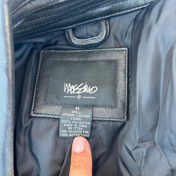 Mossimo Genuine Leather Belted Trench Coat Black Jacket Medium Y2K Buttons - Picture 3 of 10